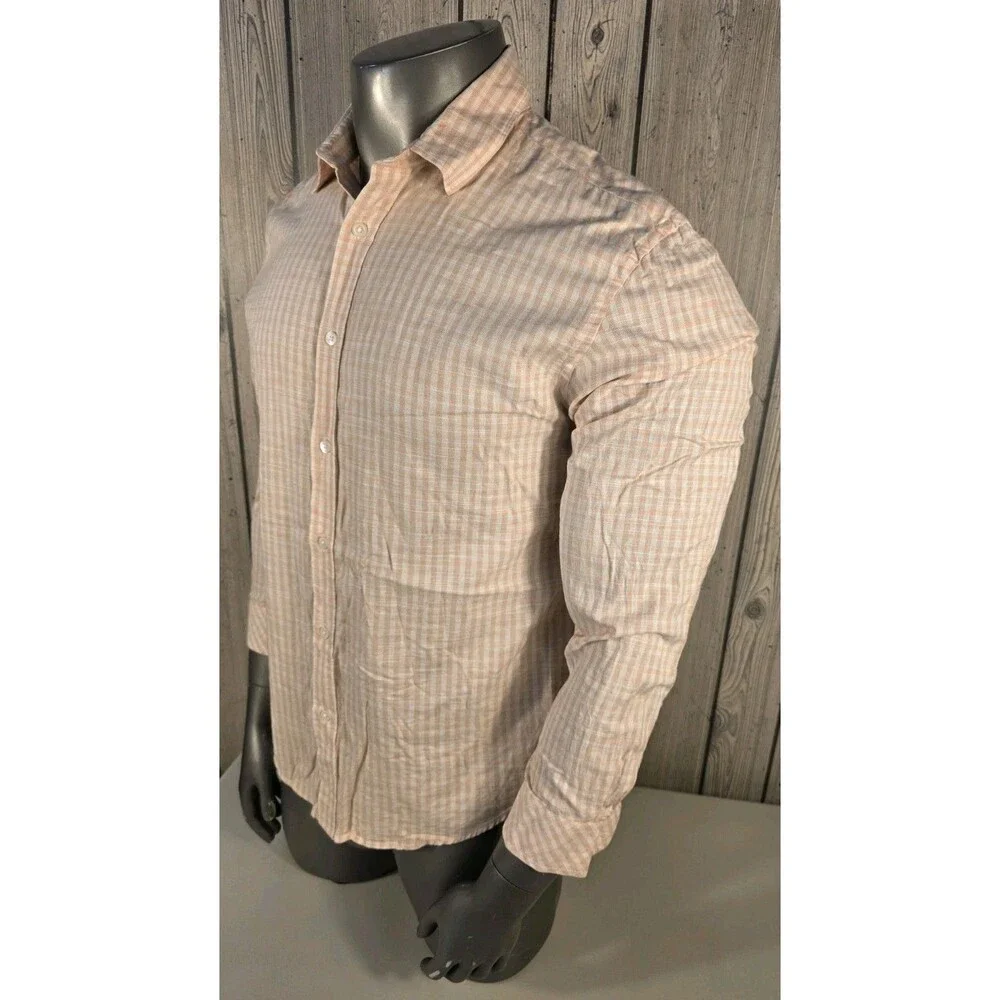 California Shirt Co 1978 Flannel Plaid Button Front Shirt Mens Large Beige Check